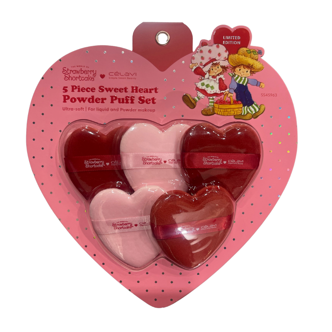 5 PIECE SWEET HEART POWDER PUFF SET STRAWBERRY SHORTCAKE