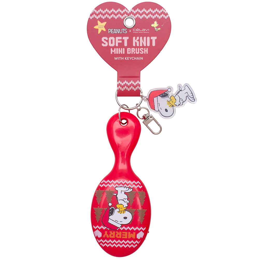 Peanuts x Celavi Soft Knit Mini Hairbrush with Keychain