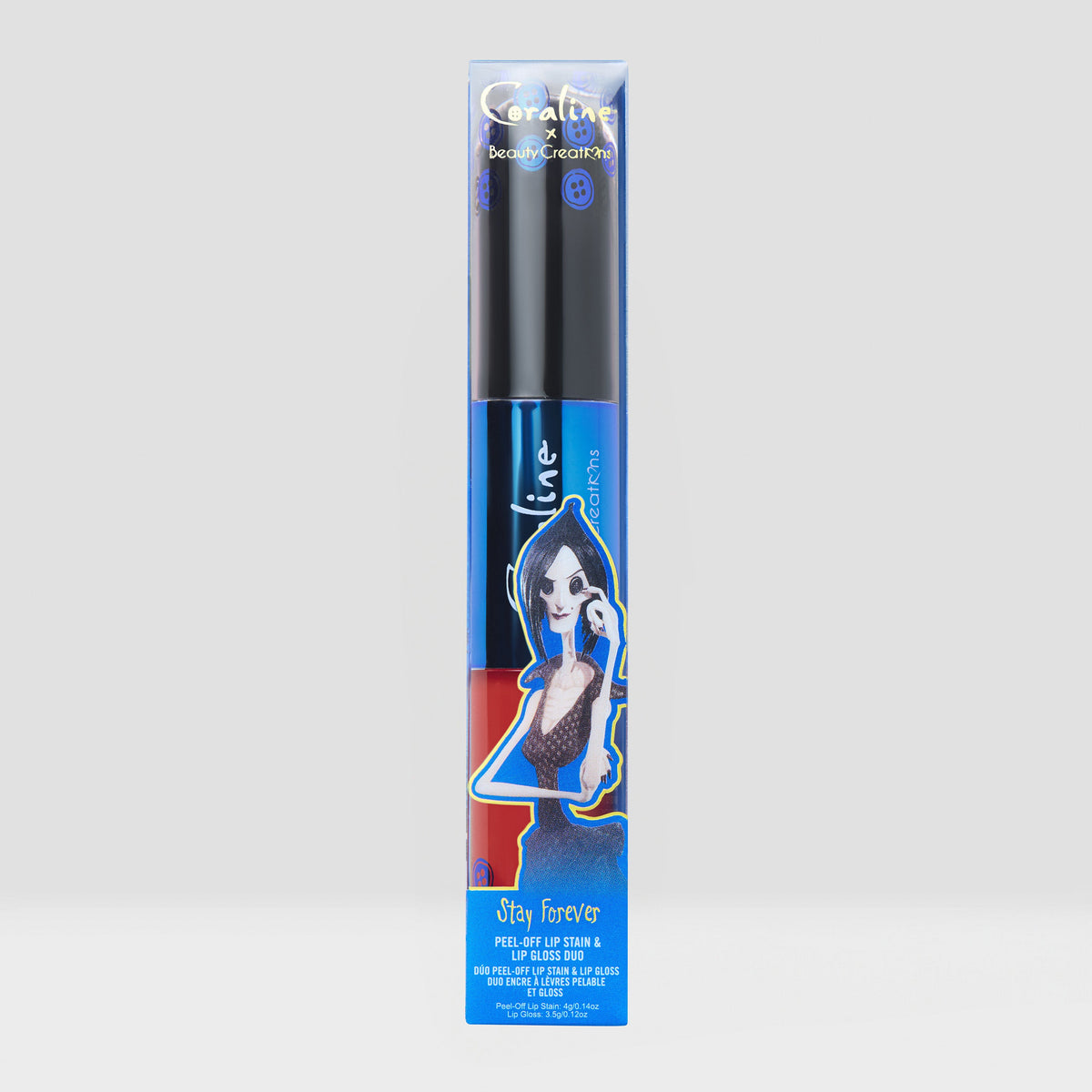 Beauty Creations x Coraline "Stay Forever - Not My Mother/Disobey" Peel-Off Lip Stain & Lip Gloss Duo
