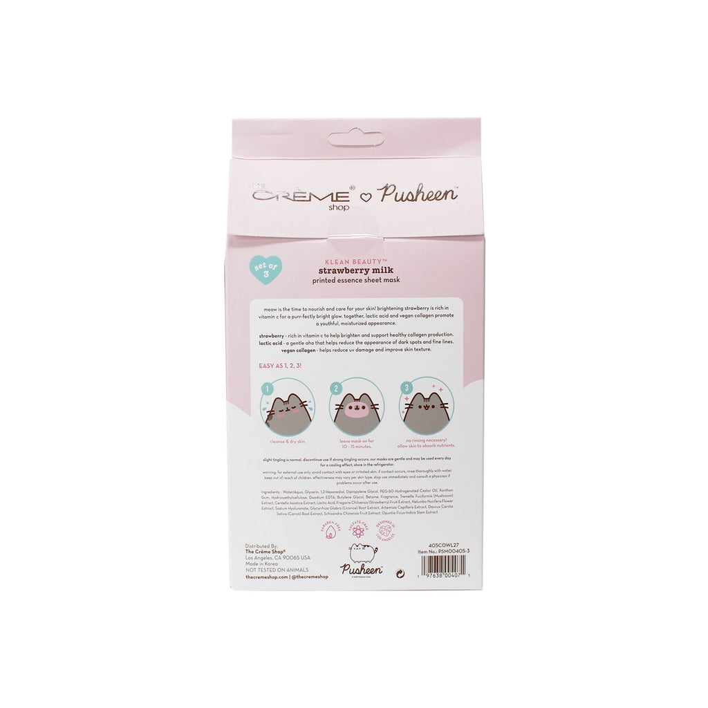 PUSHEEN STRAWBERRY MILK PRINTED ESSENCE SHEET MASK SET OF 3